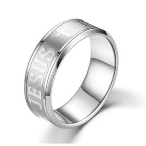 Silver Jesus Ring Christian Fish & Cross Mens Faith Anniversary Birthday Gift